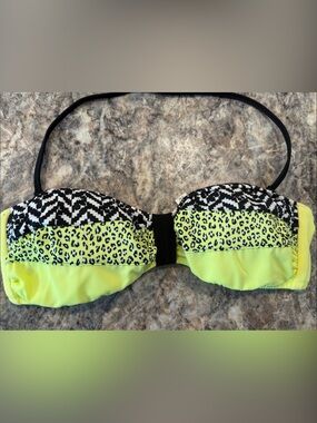 PINK Victoria's Secret Neon Yellow & Black Bandeau Bikini Top